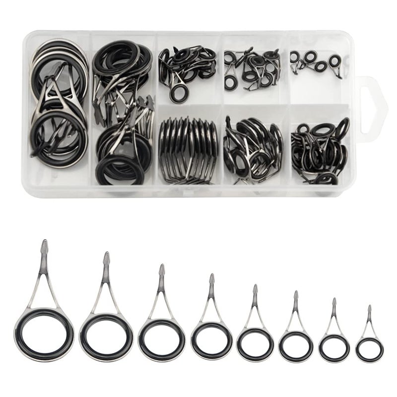 WMYCONGCONG 75 PCS Fishing Rod Guide Tip Spinning Eyes Rings Top Guides Stainless Steel Ceramic Ring Fishing Rod Tip Repair Kit - Image 1